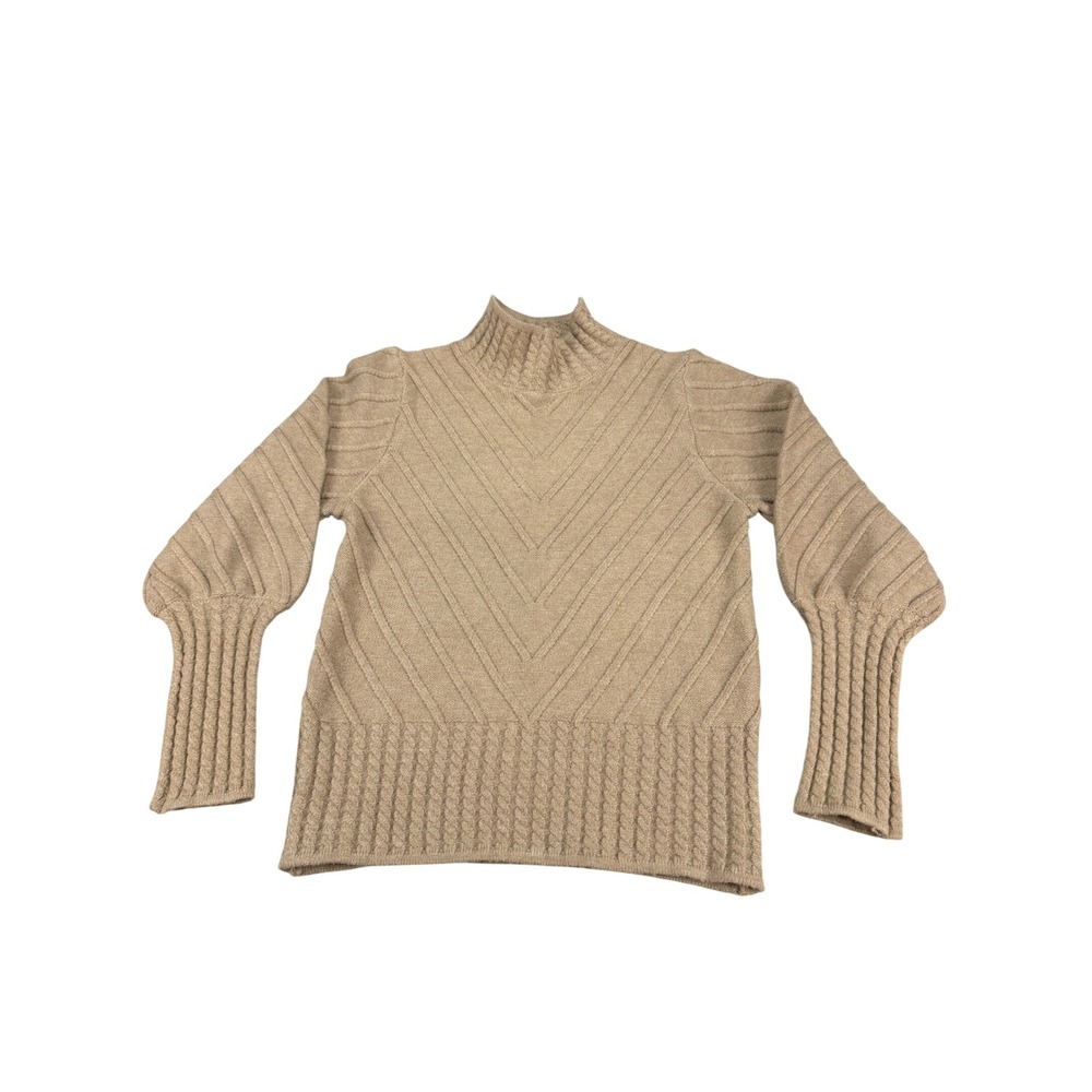 Catherine Malandrino Womens Small Tan Beige Chevron Ribbed Mock Neck Sweater